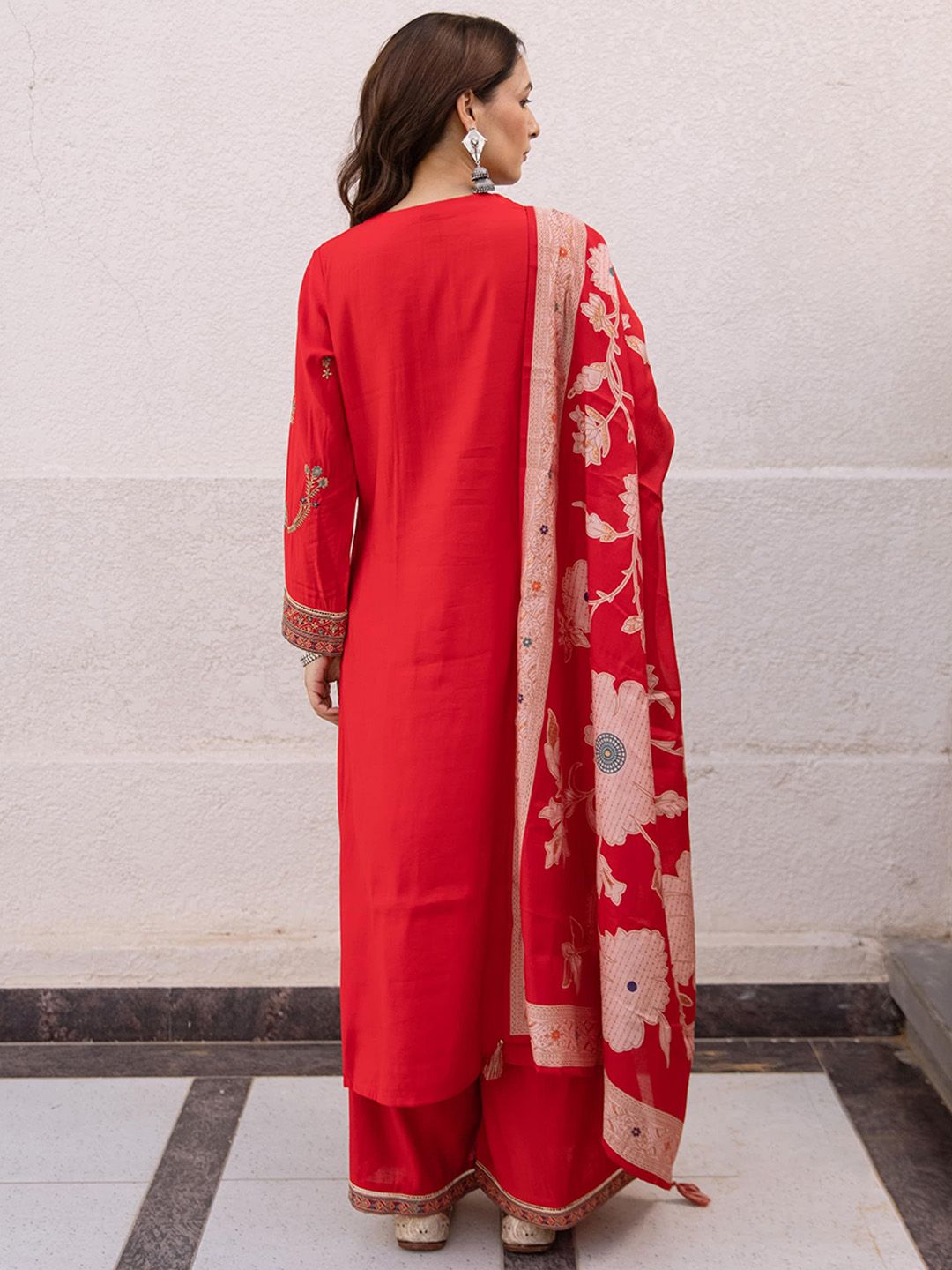 Dhiyona SN Embroidered Straight Kurta With Palazzos & Dupatta