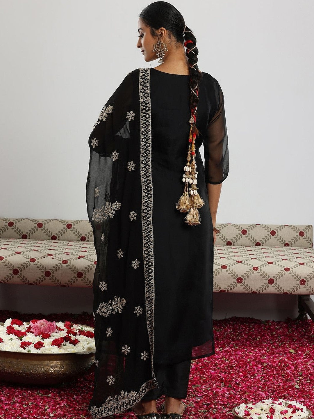 Women Ethnic Motifs Embroidered Regular Thread Work Kurta with Trousers & With Dupatta