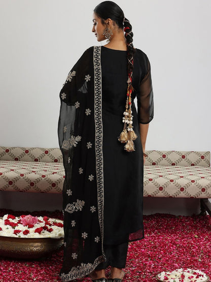 Women Ethnic Motifs Embroidered Regular Thread Work Kurta with Trousers & With Dupatta