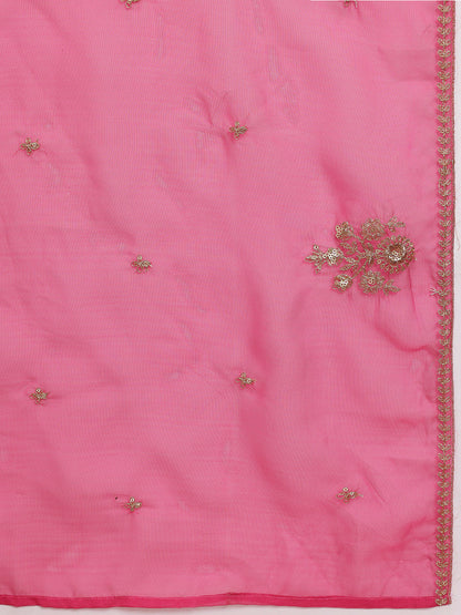 Ethnic Motifs Embroidered Sequinned V-Neck A-Line Kurta with Trousers & Dupatta