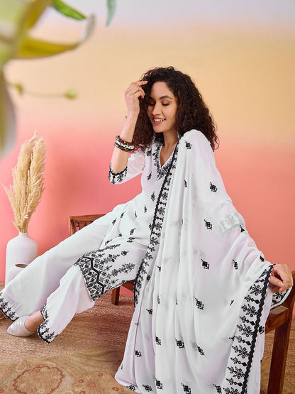 Dhiyona SN Embroidered Kurta With Palazzo With Dupatta