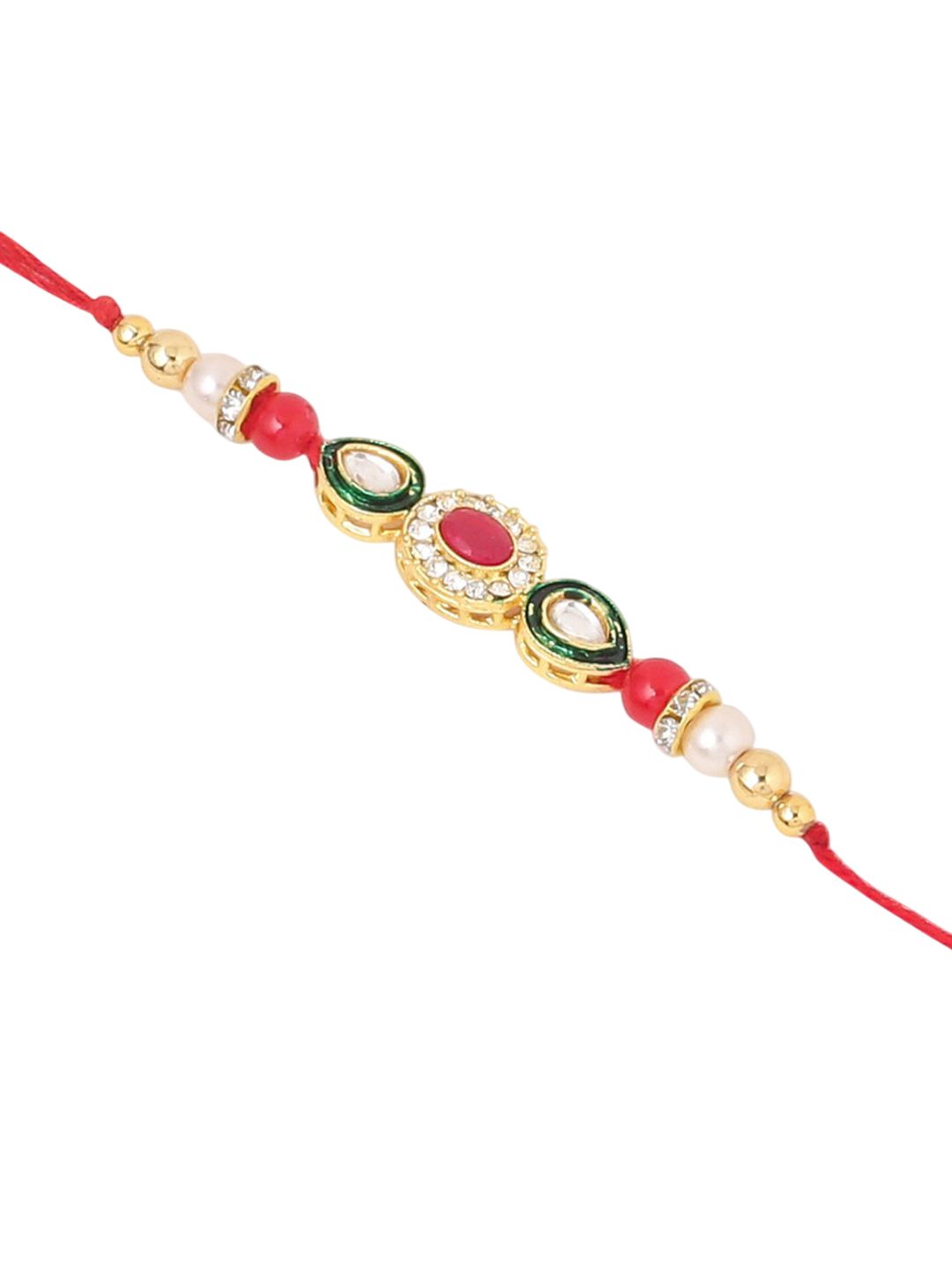 Dhiyona Set Of 2 Multicolor Oval Shape Kundan Studded & Beads Bhaiya Bhabhi Rakhi