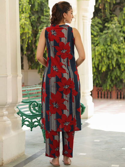 Dhiyona RR Women's Floral Printed Cotton Kurta with Trousers