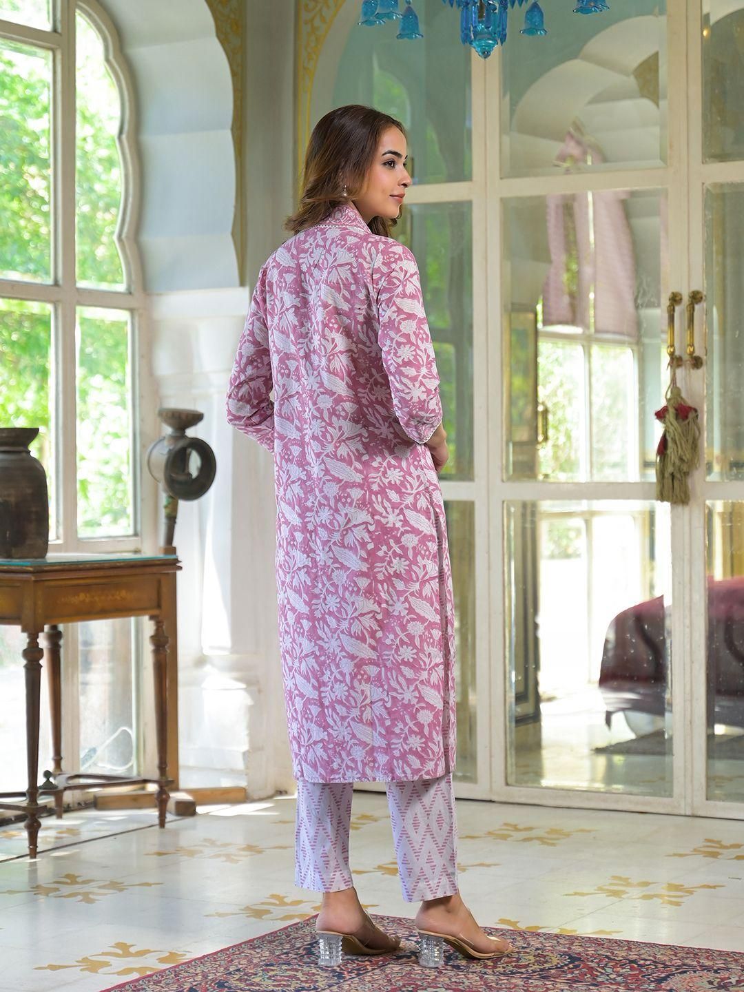 Dhiyona KL Women Pink Pure Cotton Kurta With Trousers & Dupatta