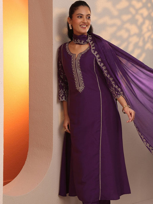 Women Ethnic Motifs Embroidered Regular Thread Work Kurta with Trousers & With Dupatta