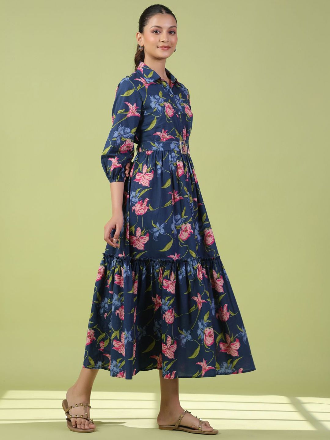 Dhiyona AY Women's Floral Printed Cotton Maxi Flared Ethnic Dress