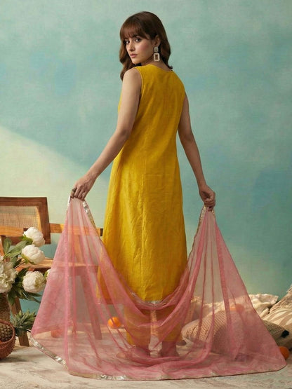 Dhiyona CH Women Ethnic Motifs Embroidered Regular Sequinned Kurta with Trousers & With Dupatta