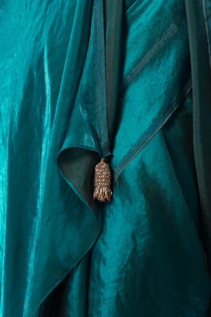Dhiyona ST Green Metallic Satin Saree with Pendants and Blouse Fabric
