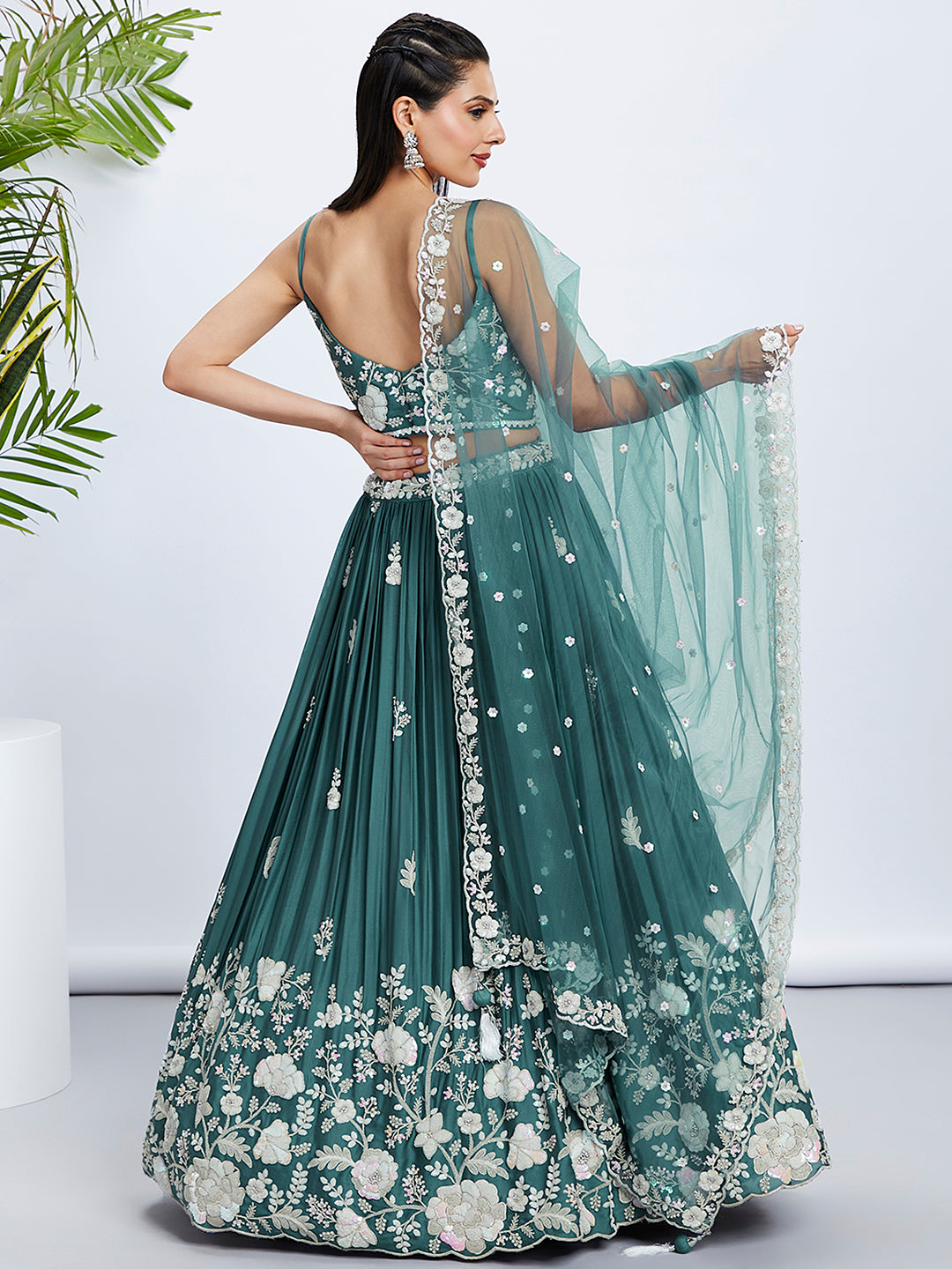 Women Turquoise blue Pure Georgette Sequins and thread embroidery  Lehenga choli & Dupatta