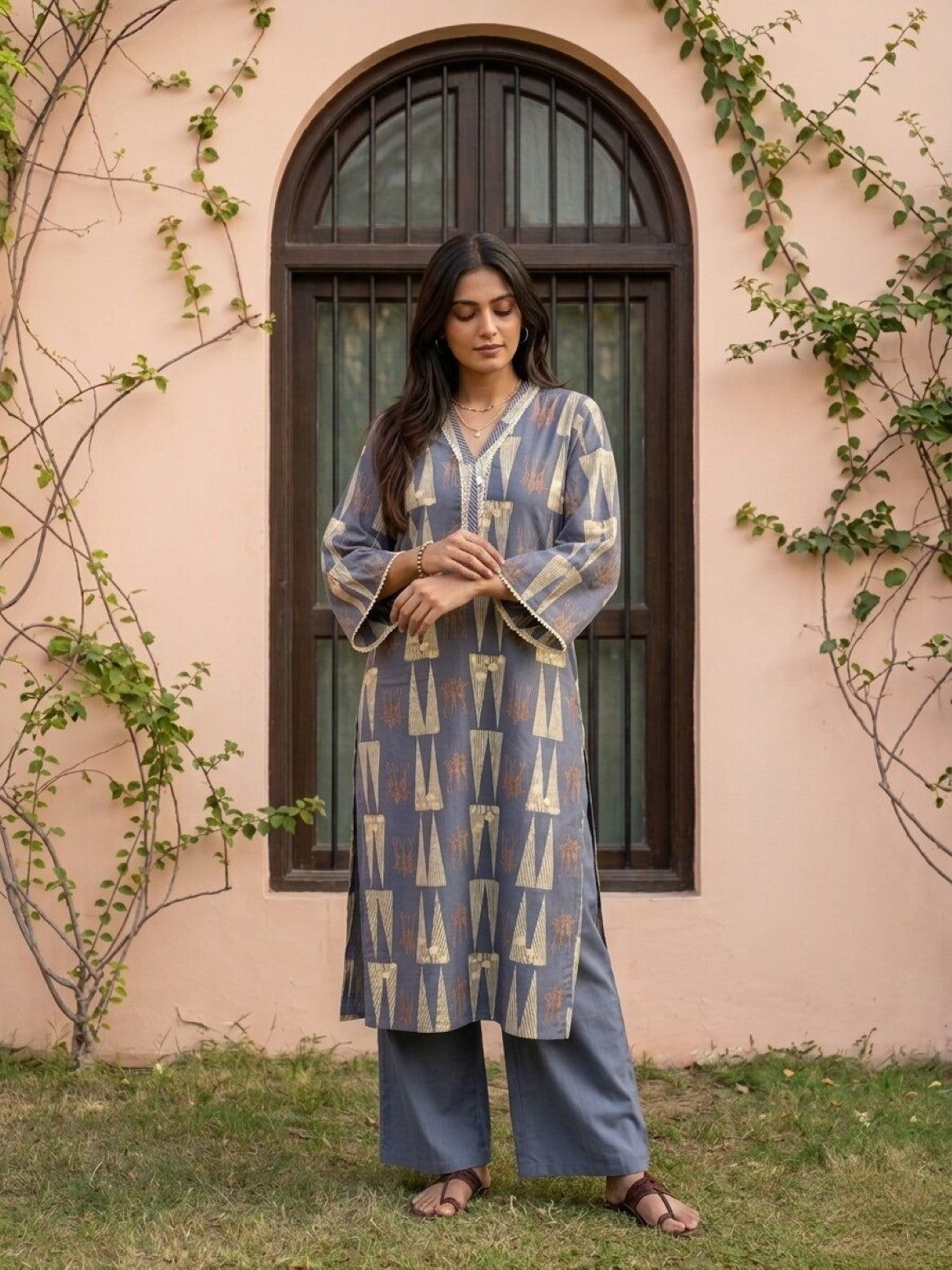 Swades slate cotton kurta pant set