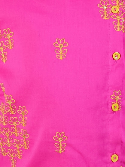 Marigold magic Pink Boys Cotton Kurta and White Dhoti Ethnic Set