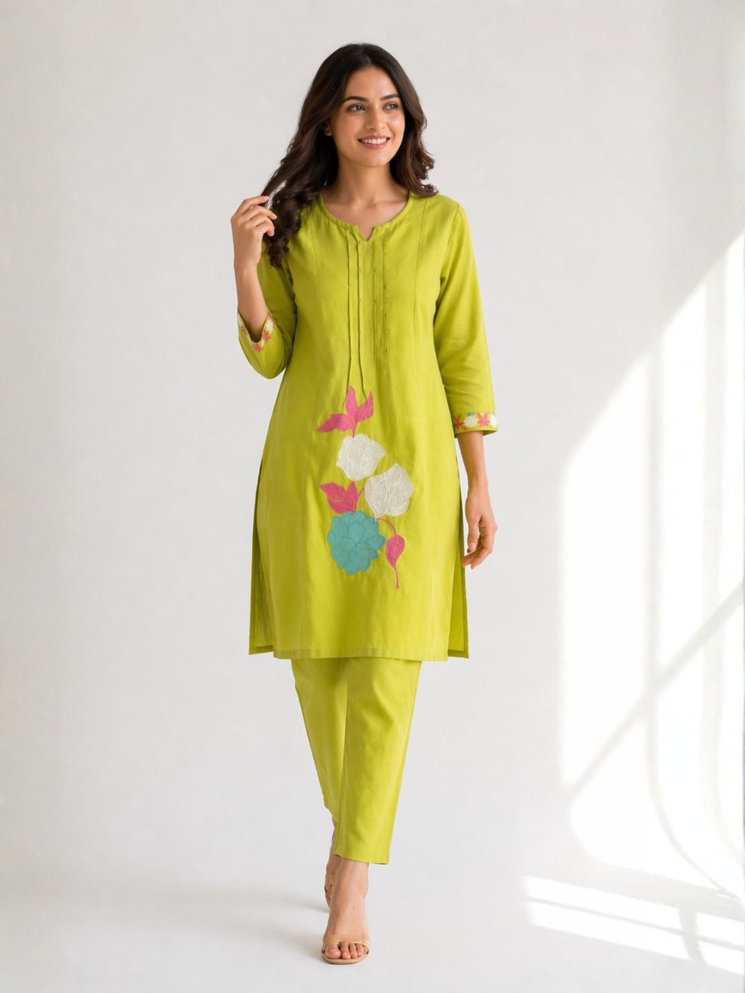 Jayna Lime Embroidered Kurta Pant Set