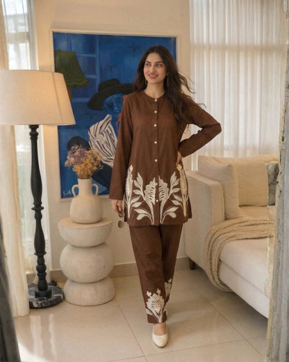 Lipi Caramel Embroidery Cotton Co-ord Set