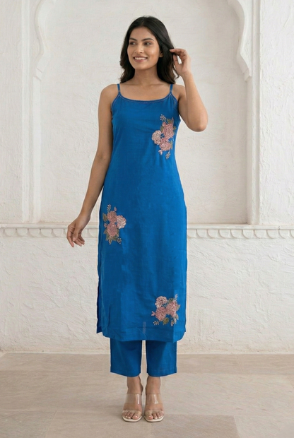 Mishka cobalt embroidery kurta pant set