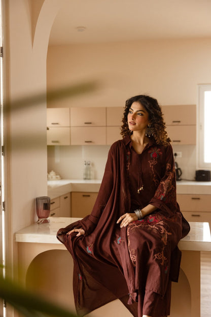 Karen chestnut embroidery cotton suit set