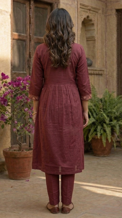 Chandri Salmon Embroidered Kurta Pant Set