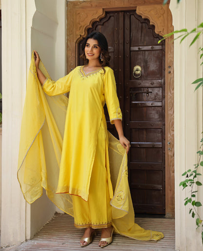 Tvara Yellow Chanderi Suit Set