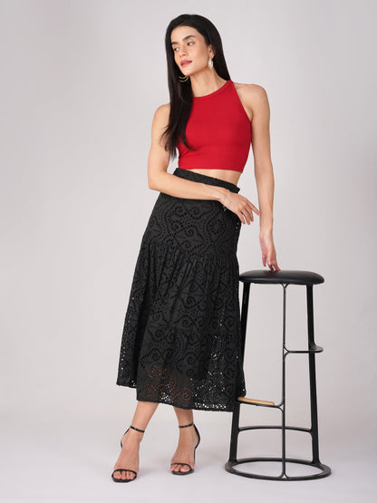 Dhiyona ST Women's Stretchy Knitted Halter Neck Red Crop Top