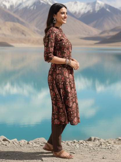 Rachna Charcoal Printed Cotton Kurta Pant Set