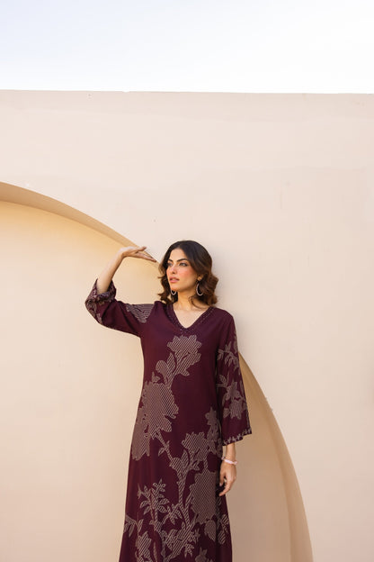 Karen cabernet printed kurta pant set