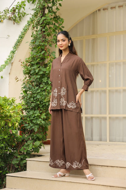 Sargi coffee embroidery cotton co-ord set