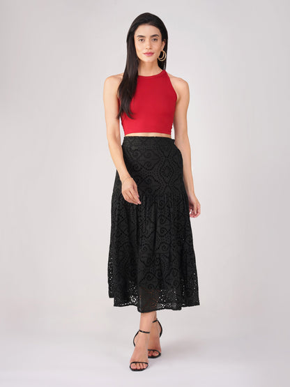 Dhiyona ST Women's Stretchy Knitted Halter Neck Red Crop Top