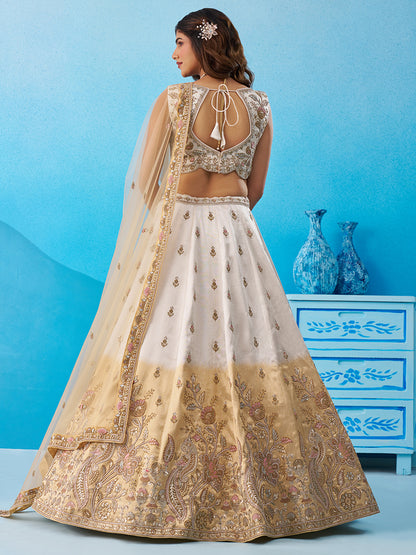 Tissue Beads & Sequins Embroidered Omber Beige and Cream Semi-Stitched Lehenga choli & Dupatta
