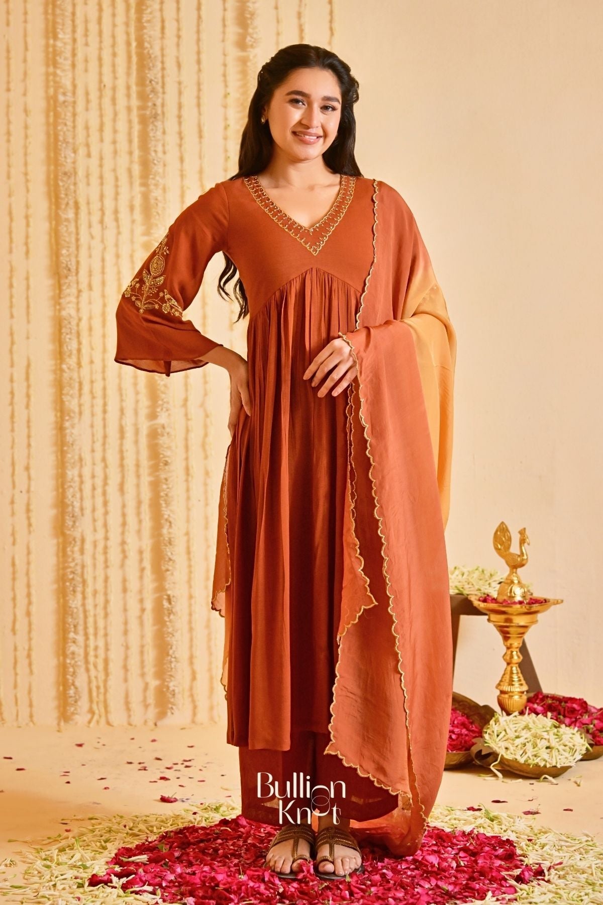 Dhiyona BN Resham Rustika Kurta Set (Dress) in Brown