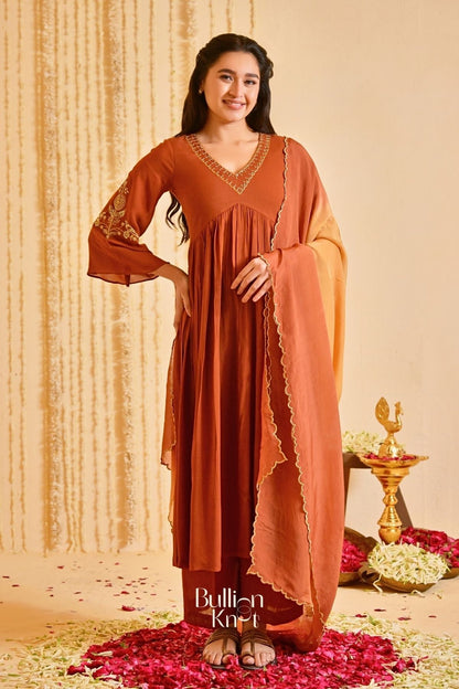 Dhiyona BN Resham Rustika Kurta Set (Dress) in Brown