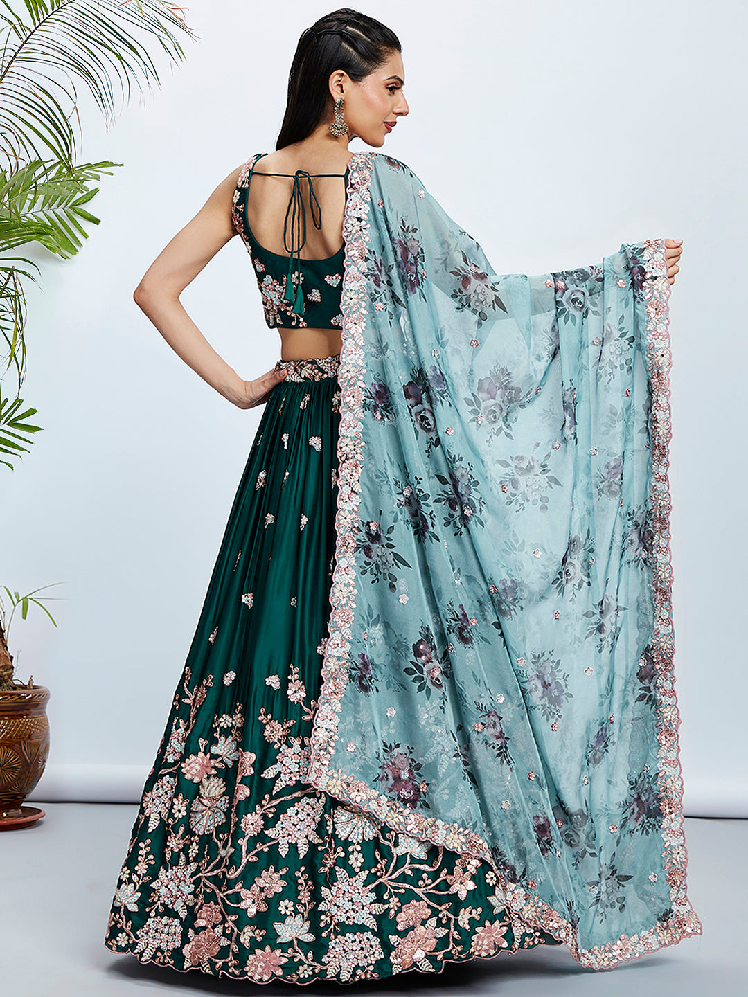 Women Green Pure Georgette Sequins and thread embroidery  Lehenga choli & Dupatta