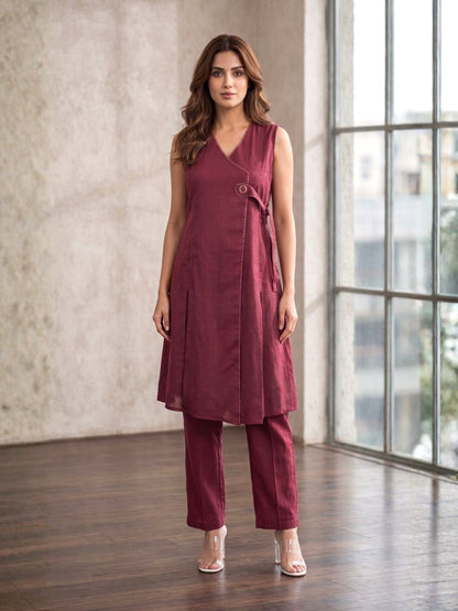 Poppi Wine cotton kurta pant set