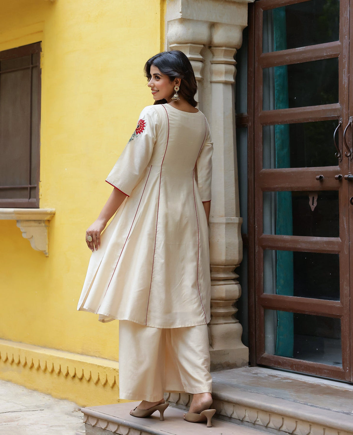 Aroma Beige Chanderi Kurta Set