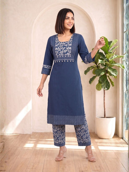 ARANYA INDIGO IKAT PRINT PURE COTTON SUIT SET