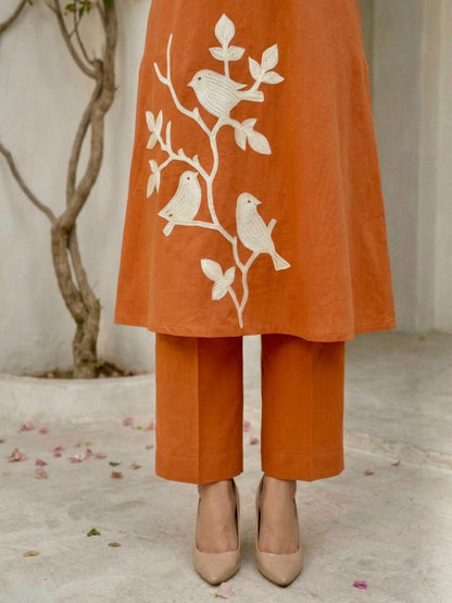 Tanu apricot emboidery cotton kurta pant set