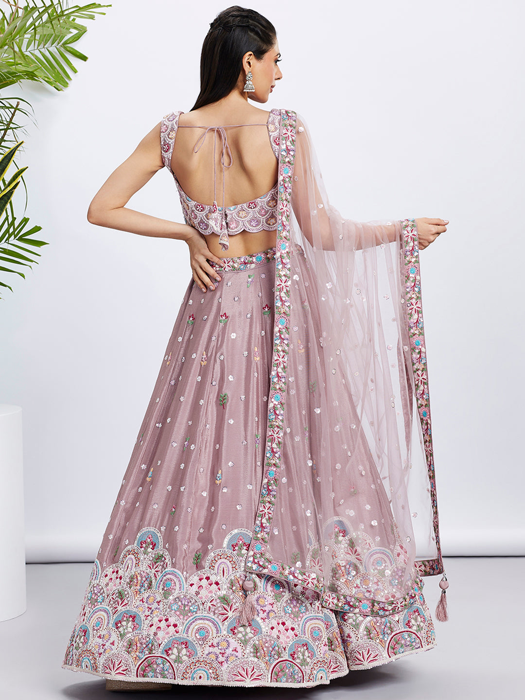 Women Mauve Pure Chiffon Sequins and thread embroidery  Lehenga choli & Dupatta