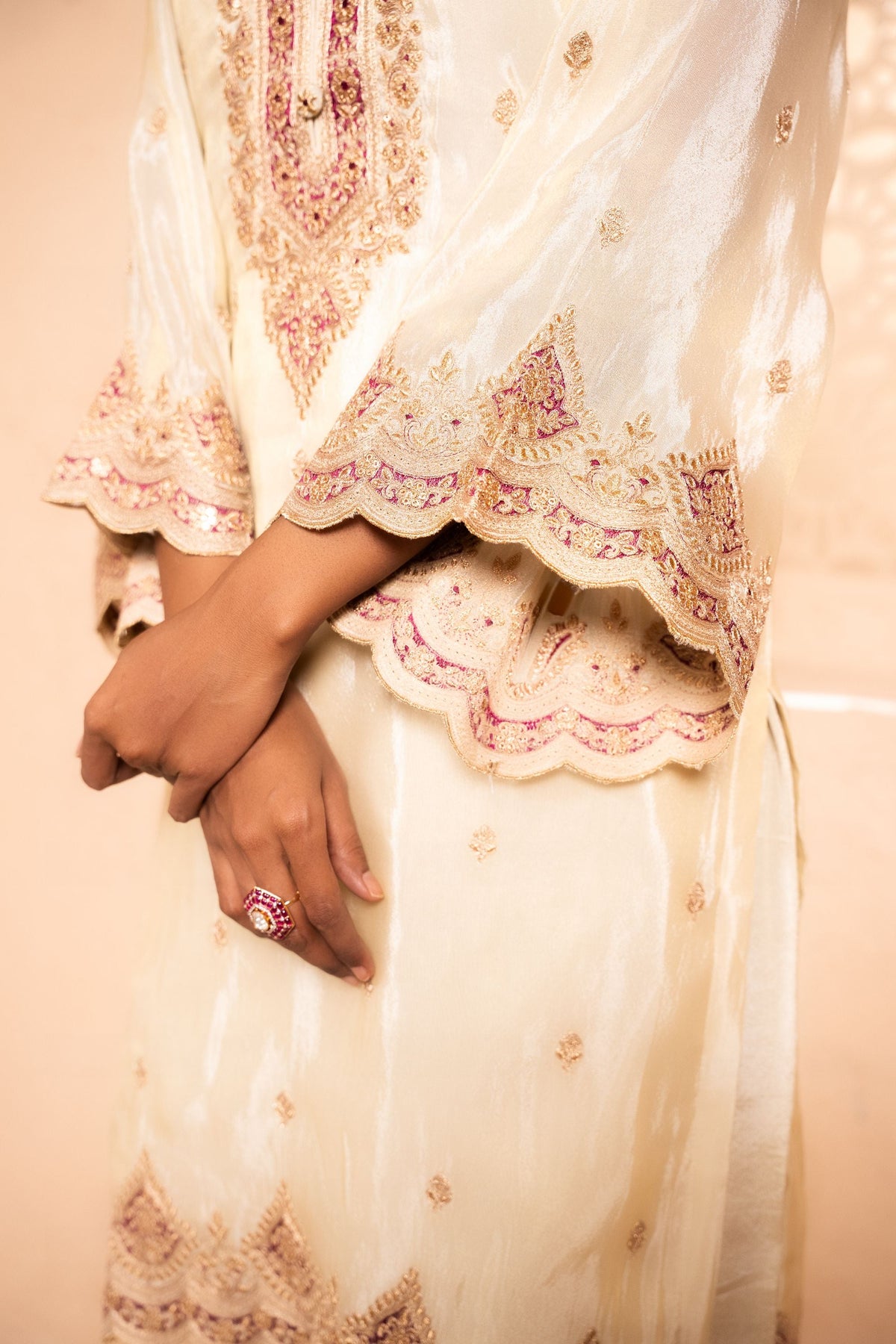 Sargi Tissue Embroidered Cream  Suit Set