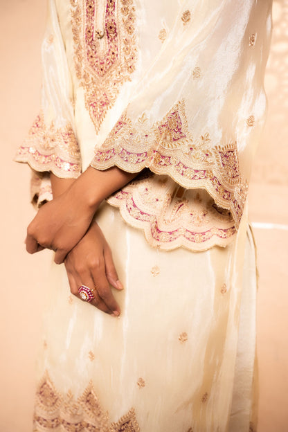 Sargi Tissue Embroidered Cream  Suit Set