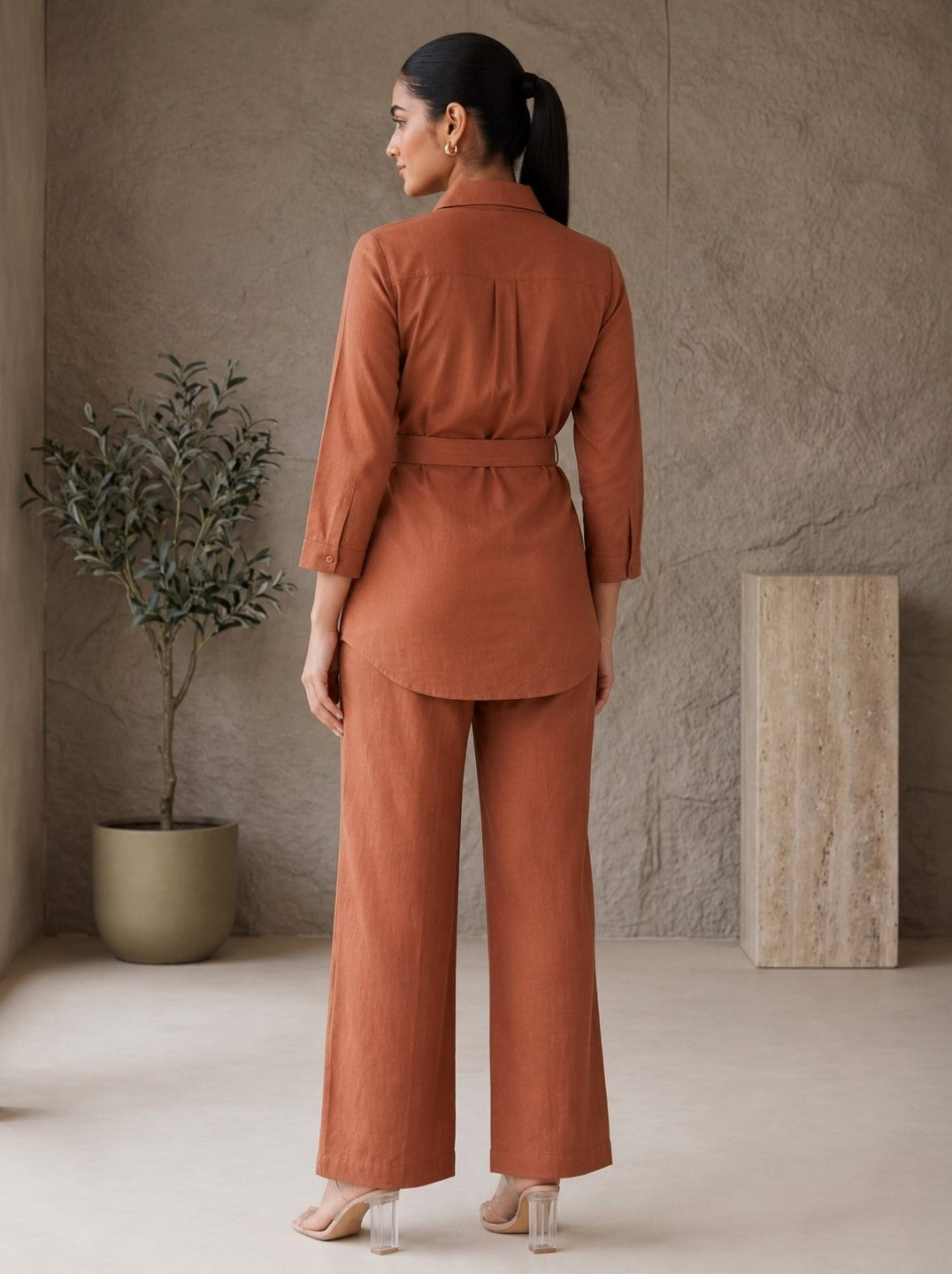 Prisha cadmium cotton co-ord set with belt