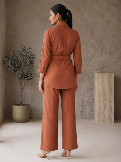 Prisha cadmium cotton co-ord set with belt