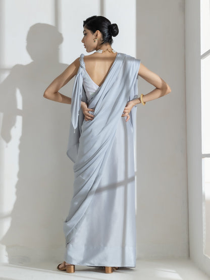 Dhiyona ST Quartz Grey Crepe Saree with beads and self Blouse fabric