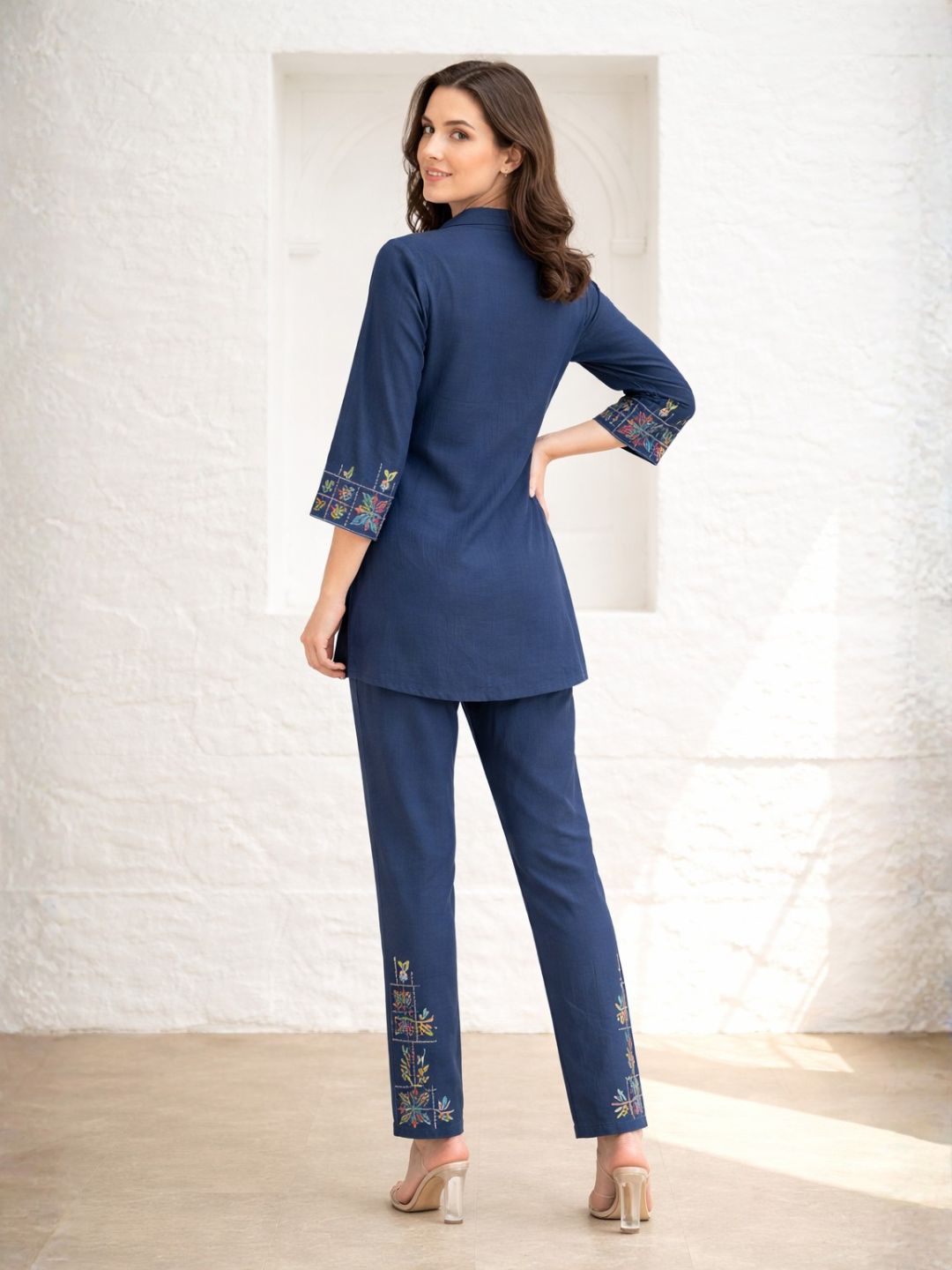 Eden navy embroidered co-ord set