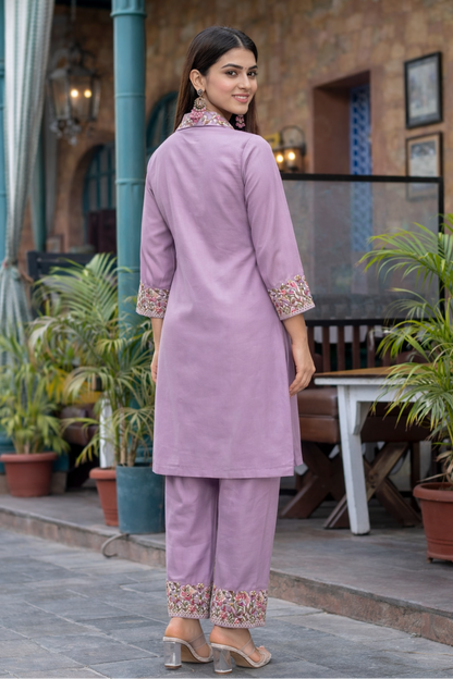 Pankhuri Lavender Embroidered Co-ord Set