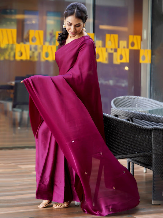 Dhiyona ST Pre-Draped 1-Minute Wine Satin Saree With Self Fabric Blouse