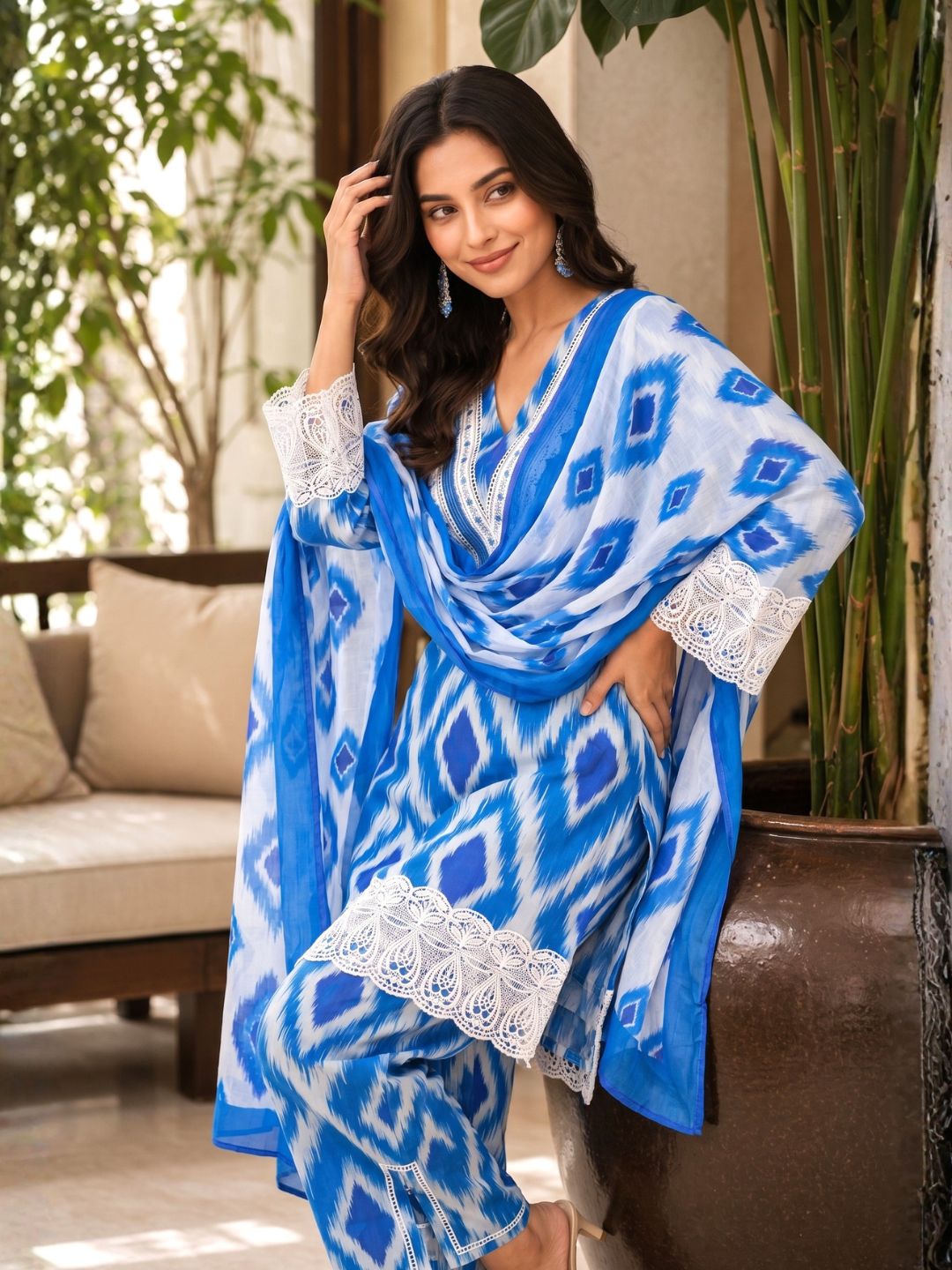 ARANYA ICE IKAT PRINT COTTON SUIT SET