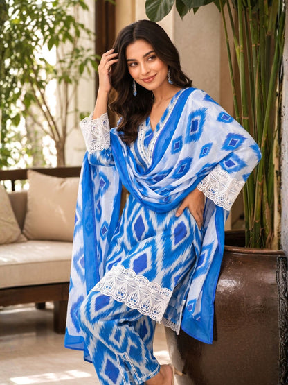ARANYA ICE IKAT PRINT COTTON SUIT SET