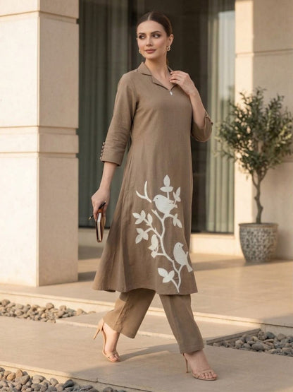 Sargi russet embroidery cotton kurta pant set