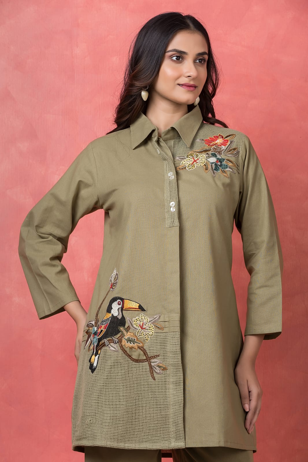 Gaur moss embroidery cotton coord set