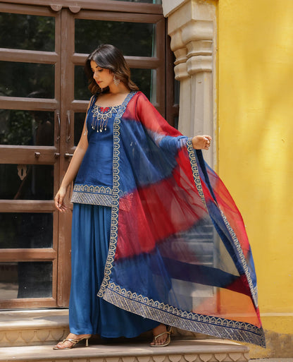 Aaria Blue Chanderi Suit Set