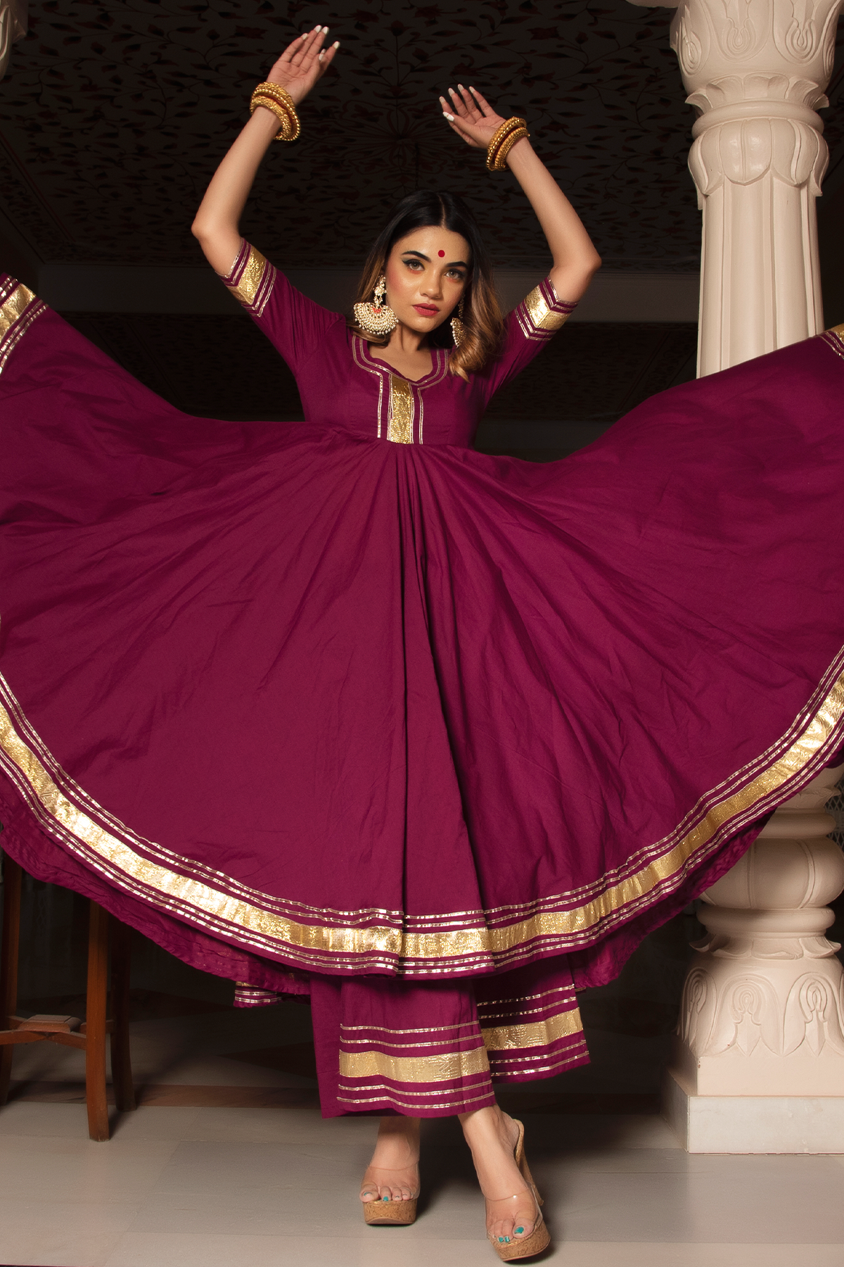 Burgundy Pure Cotton Anarkali Set