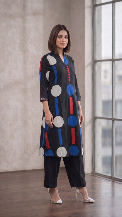 Maurya ebony Cotton Printed Kurta Pant Set